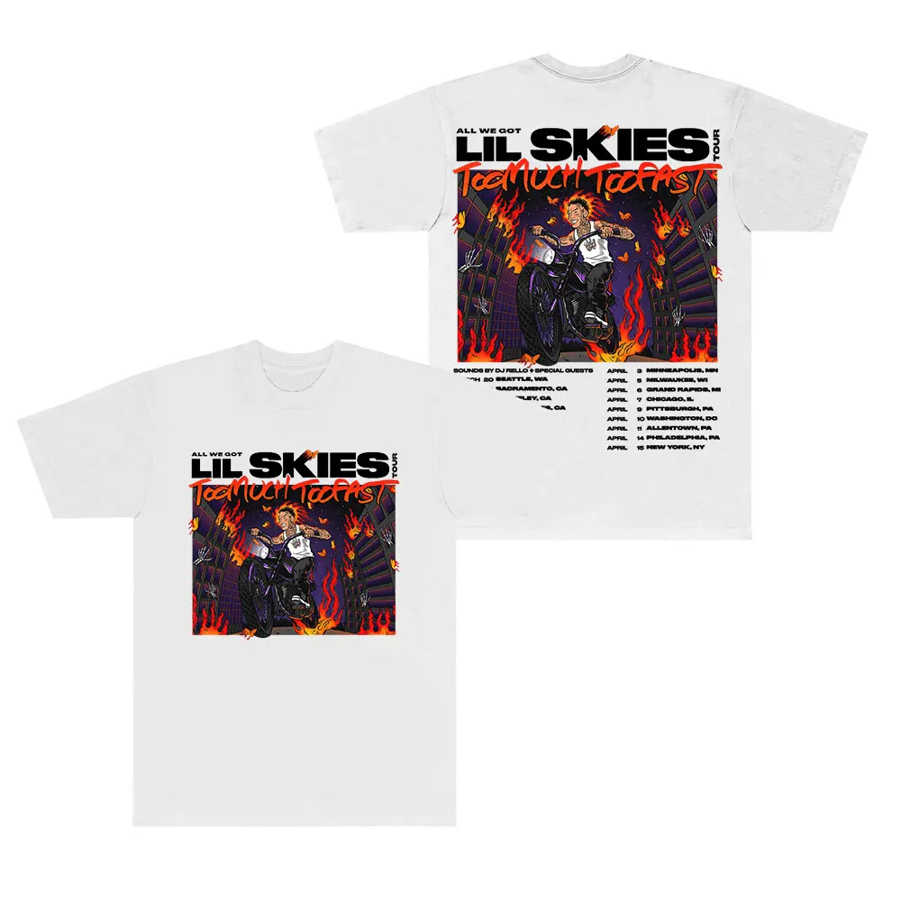 Lil Skies Too Much Too Fast Tour T-Shirts Cosplay Women Men Fashion HipHop Streetwear Short Sleeve Tee