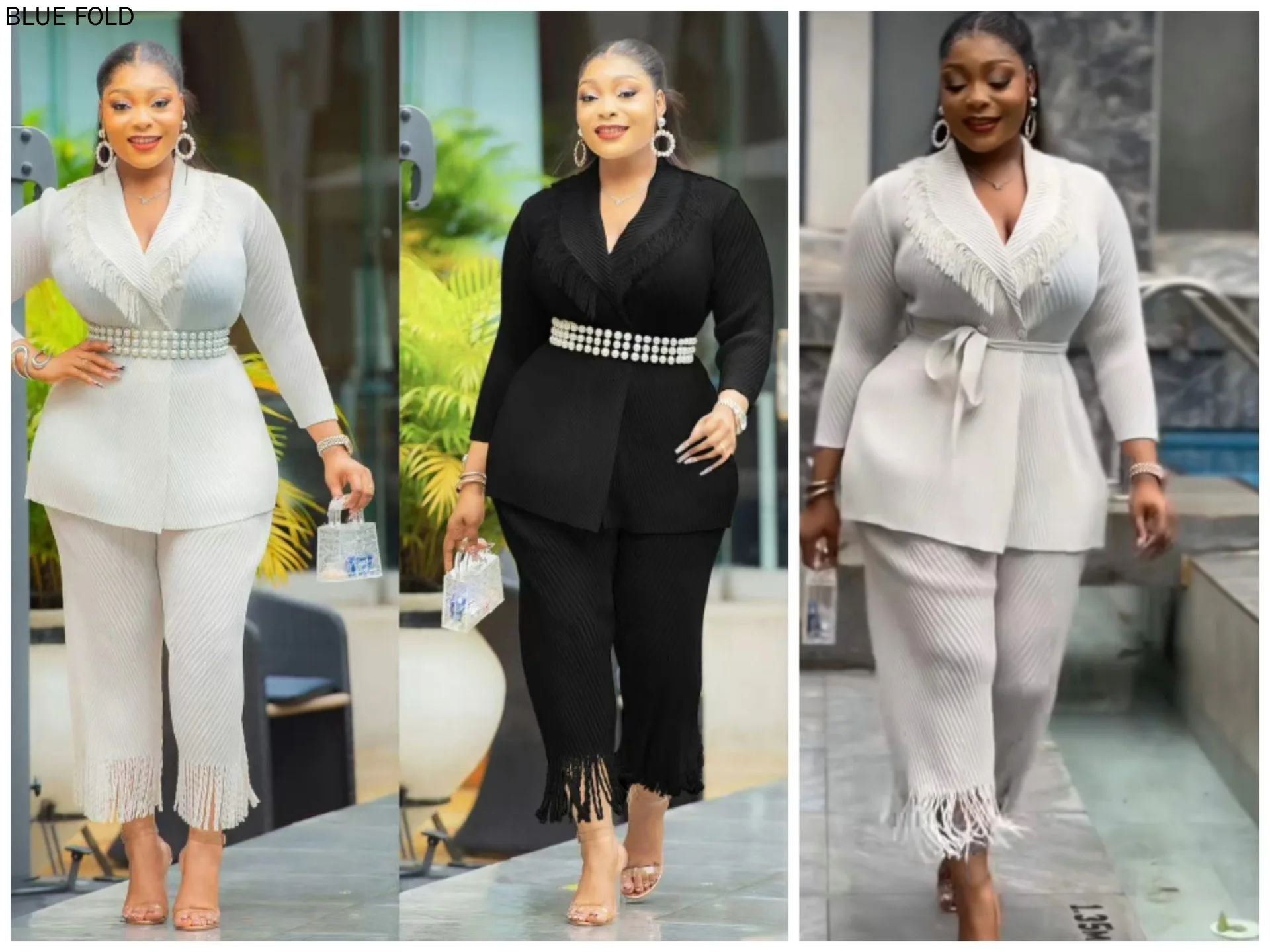 MIYAKE-Ensemble deux pièces élégant pour femme, grande taille, plis en écailles de poisson, frange, mode européenne et américaine, vêtements décontractés