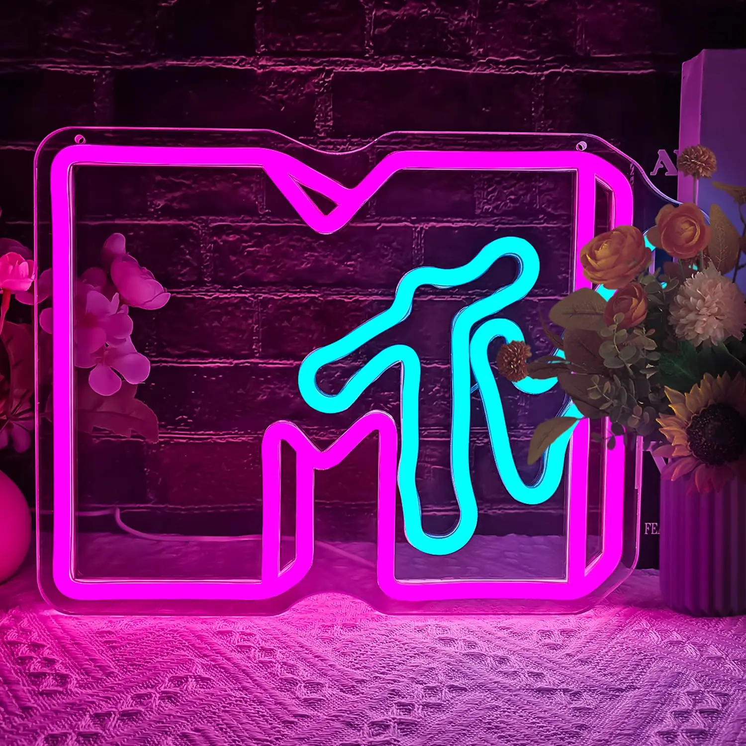 Music Neon Sign Musical Tv for Wall Decor Dimmable USB LED Neon Sign for Bedroom Music Record Room Radio Station Beer Bar Decor
