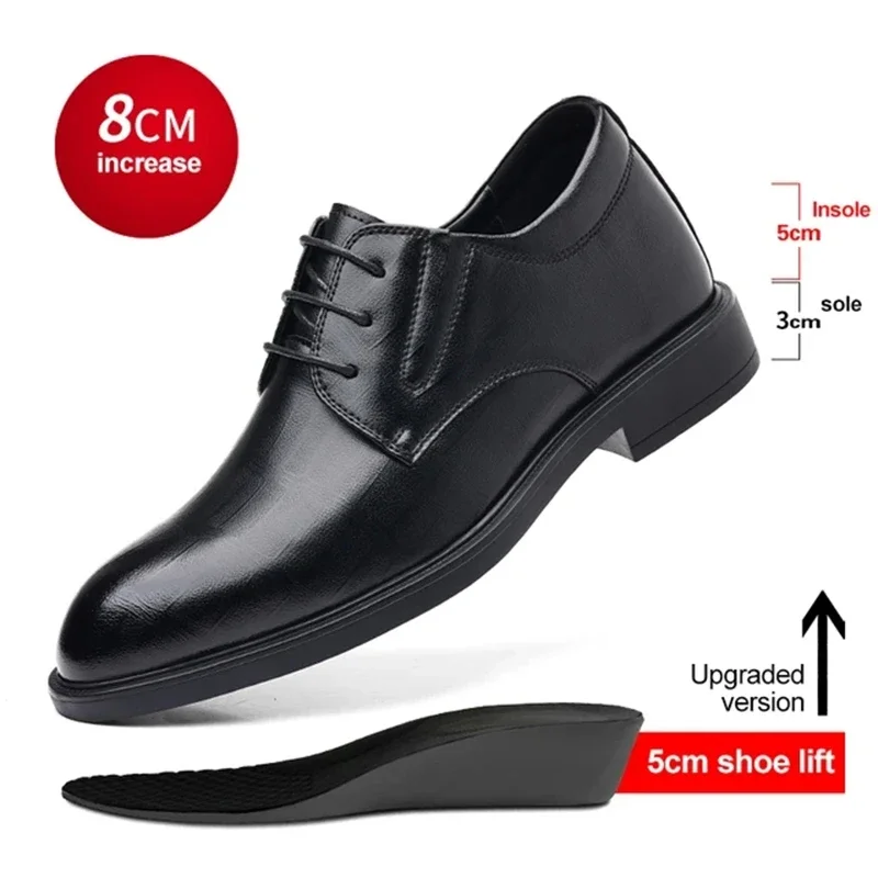 

3/6/8 CM Elevator Shoes Men Dress Shoes Black Soft Leather Men Heighten Formal Shoes Casual Business Men Oxfords Suit Shoes