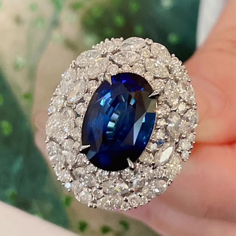 

Изысканный синий топаз, сапфир, драгоценные камни, циркон, бриллианты, кольца для женщин, вечерняя вечеринка, роскошные ювелирные изделия, ремешок на палец из стерлингового серебра