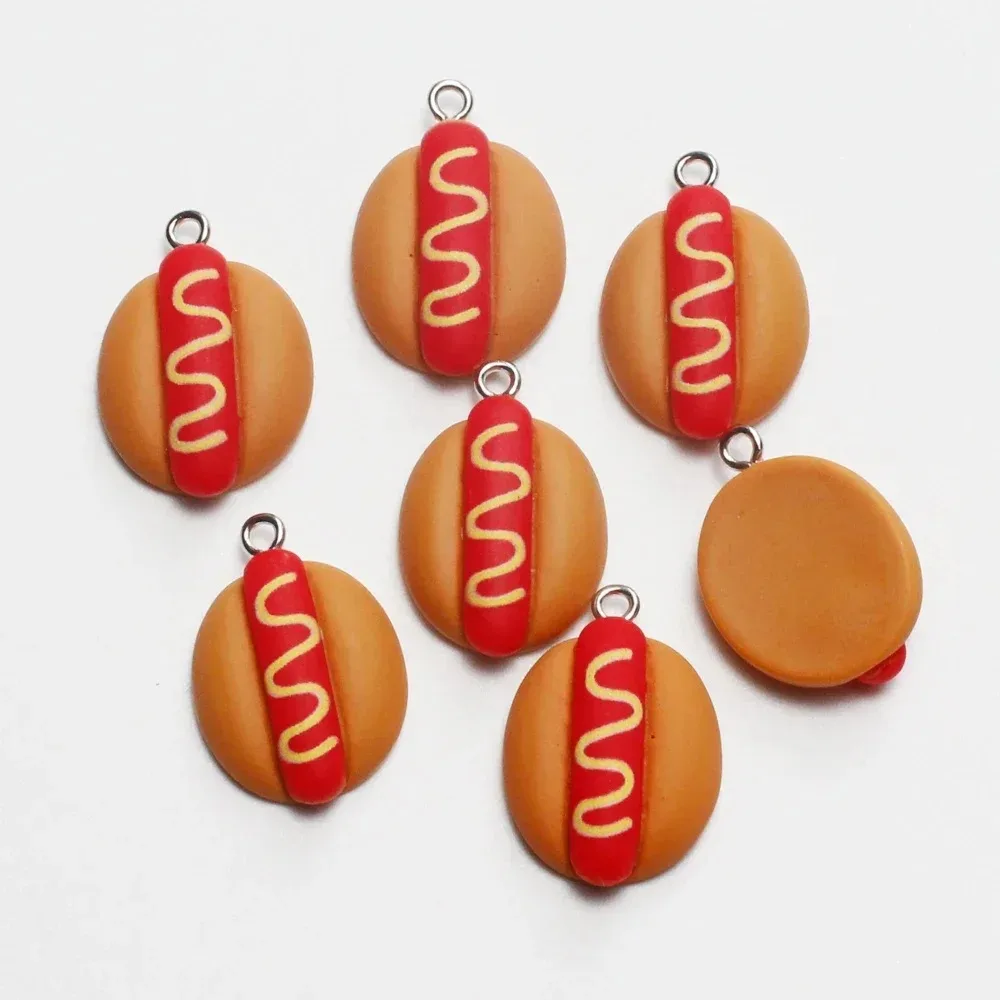 Mini Fake Food Resin Charms 10Pcs Ham Sausage Hot Dog Burger Pendants DIY Accessories For Earrings Necklaces Keychain Making