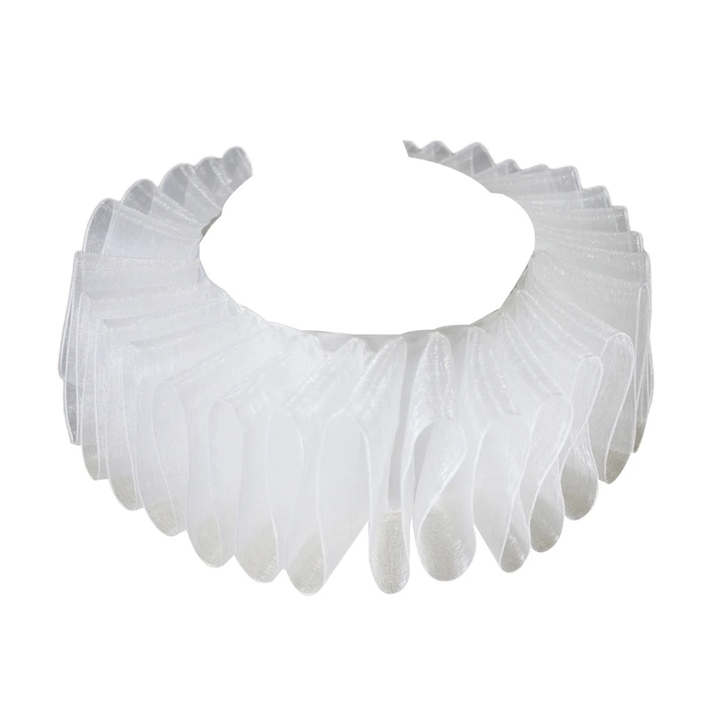 

Womens Renaissance Elizabethan Ruffled Fake Collar Chiffon White Clown Neck Ruff Vintage Victorian Halloween Cosplay Costume Acc