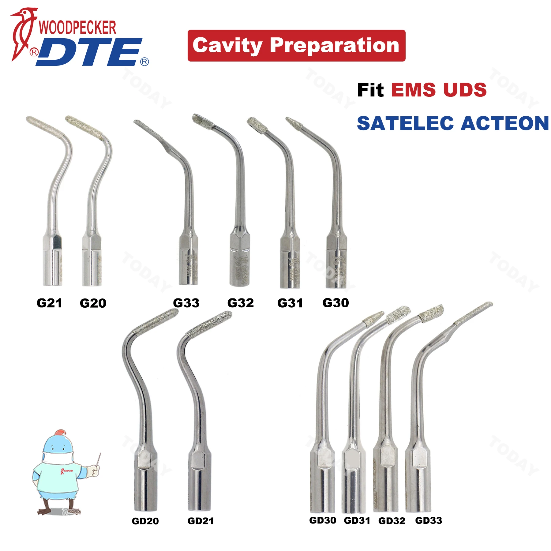 

Woodpecker DTE Dental Ultrasonic Scaler Tip For Cavity Preparation Fit EMS UDS SATELEC ACTEON G/GD Series Dental Tools