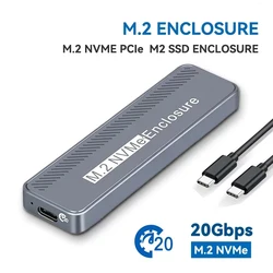 20Gbps M.2 NVME Enclosure USB 3.2 GEN 2X2 Type C NVME SSD Enclosure for 2230/2242/2260/2280 NVME SSD M/ B +M Key External Case