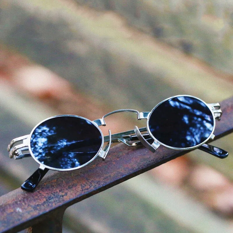 

Retro Steampunk Sunglasses for Men Round Retro 2018 Summer Metal Frame Black Oval Sunglasses for Women