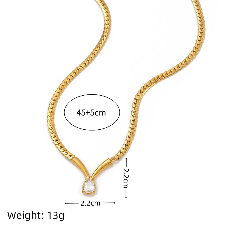 GANEMLY Sparkling Waterdrop Zircon Necklace Trendy Neck Chain Choker Collar Stainless Steel Waterproof Jewelry Gift For Women