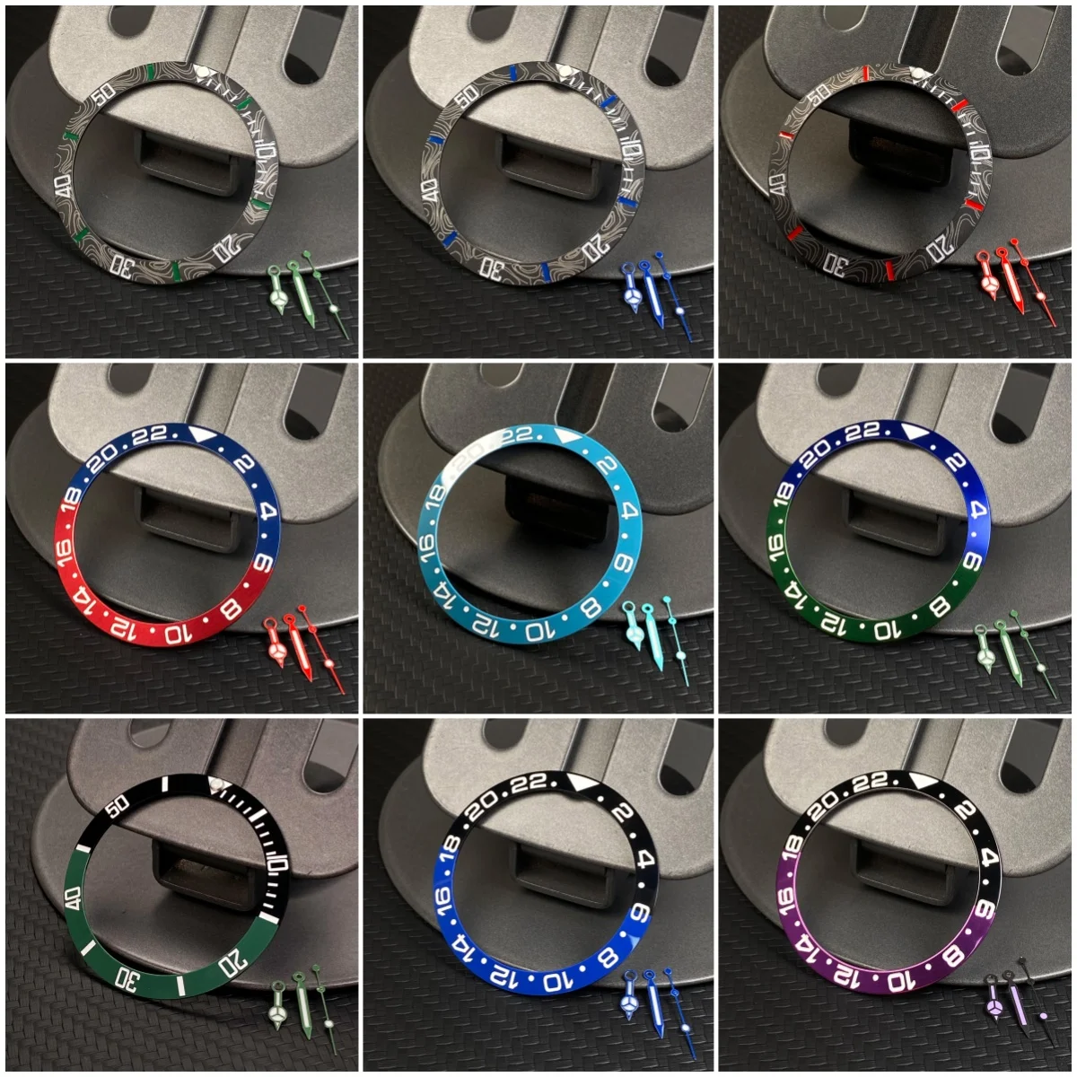 عالية الجودة NH35 ساعة الأيدي الألياف نمط تصميم السيراميك/الألومنيوم الحافة الأزرق الأخضر مضيئة الأيدي تناسب أجزاء الحركة NH35 NH36