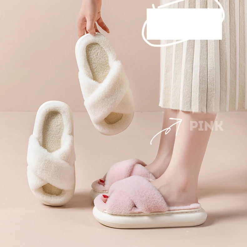 Flauschige Hausschuhe Frauen Haus Wohnungen Modedesigner Winters chuhe Damen Indoor Casual Plüsch Plattform Schuhe elegant groß – Detail 9