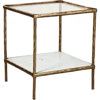 Indoor Minimalist Antique Brass Finish Contemporary Accent Table Glass, Metal