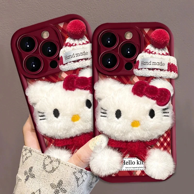 New Cartoon Character Cat Plush Toy Iphone Series 16 Phone Case Autumn Winter 15pro Cute Silicone 14 13 12 11PROMax Girl Gifts