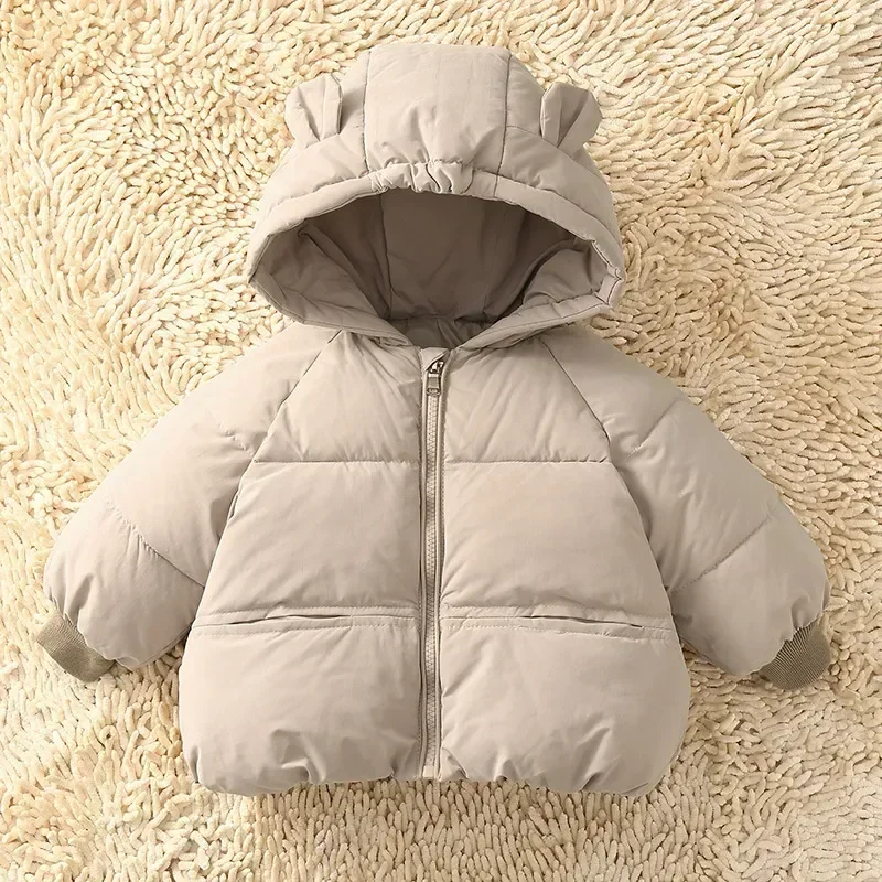 

2023 New Baby Coat Winter Thickened Down Jackets Girls Boys Plush Warm Outerwear Childrens Solid Hooded Cotton Parkas Snowsuit