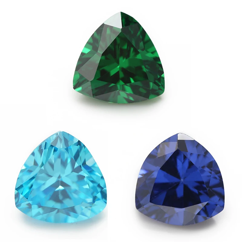 Size 3x3mm~10x10mm 5A  Trillion Cut CZ Stone Green Sea Blue Tanzanite Color Cubic Zirconia Loose Synthetic Gems For Jewelry