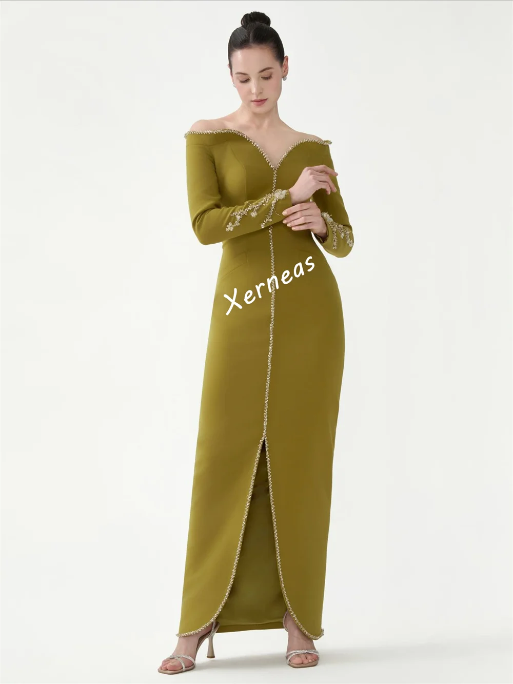 تخصيص جيرسي بريق زين خارج على الكتف فساتين طويلة مستقيمة مناسبة مخصصة حفلة أنيقة عالية الجودة