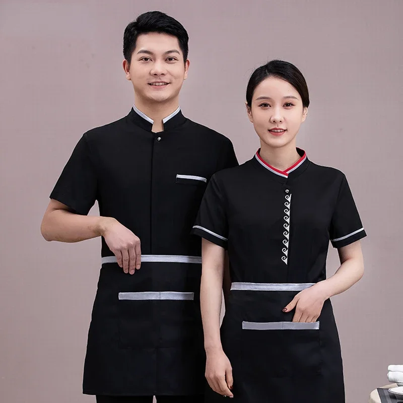 Summer Tea House Uniforms Hotel Waiter Short-sleeved Catering Teahouse Working Clothing Chinese Restaurant Waitress Uniform