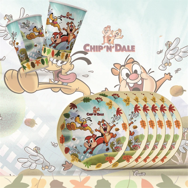 Chip 'n' Dale Series Party Disposable Tableware Paper Cups Plates Chip and Dale Balloons Children Birthday DIY Party Decoration