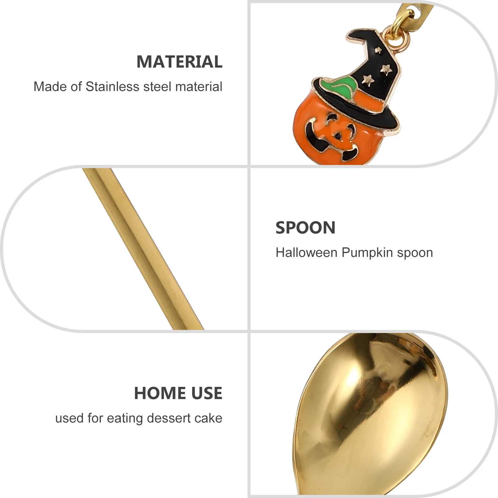

4Pcs Halloween Pumpkin Spoons Stainless Steel Kitchen Spoons Rust Resistant Widely Used for Drinks Cakes Watermelon