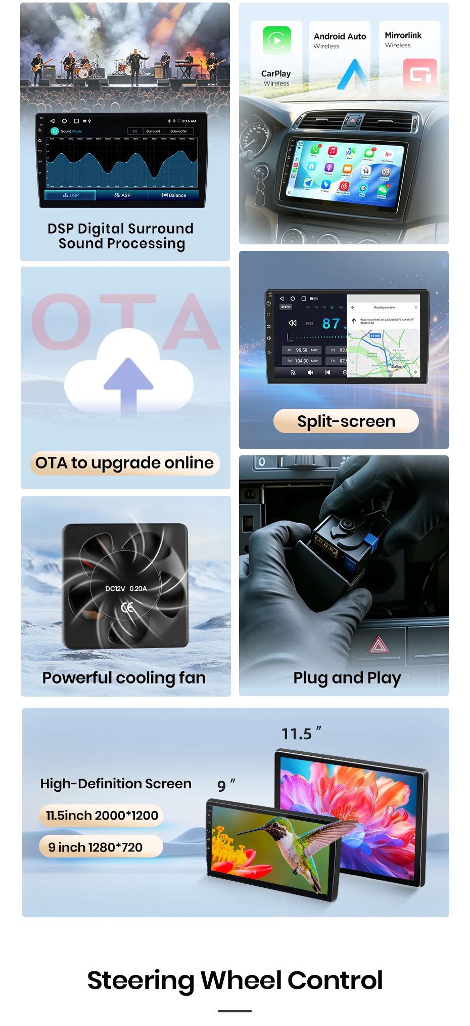 Autoradio für Nissan Qashqai J10 2006-2013, kabelloses CarPlay & Android Auto, Subwoofer-Verstärker, intelligente Systeme, IPS/QLED-Touchscreen, Kamera, DSP, GPS-Navigation, WiFi, DAB+, FM, DSP, BT, SWC, Plug & Play, 2 – Detail 8