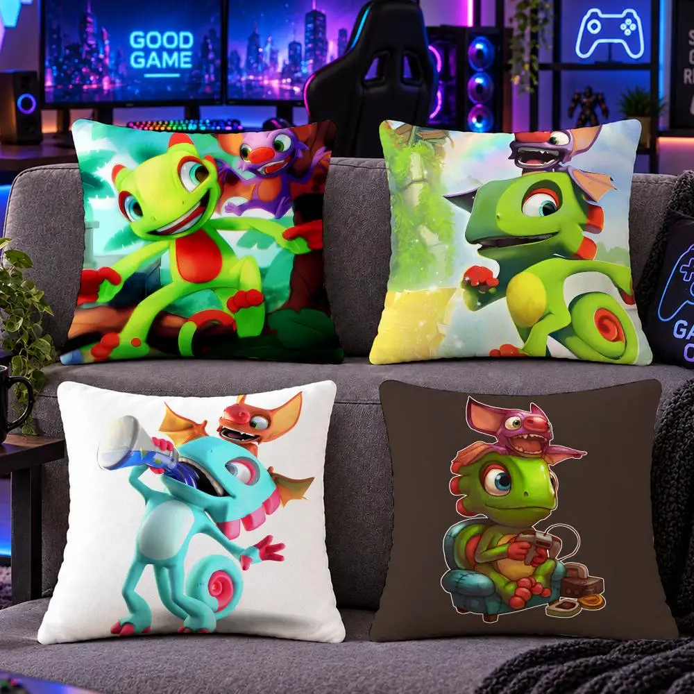 Game Adventure Y-Yooka-Laylee Cushion Cover Double Sided Print Short Plush Pillow Sofa Bedroom Dorm Room Decor Gift