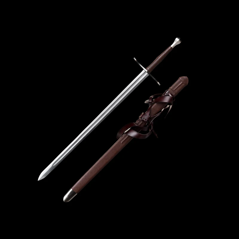 For Sale Handmade European Medieval Heavy Sword, Functional Combat Training Practice Sword with Genuine Cow Leather Sheath