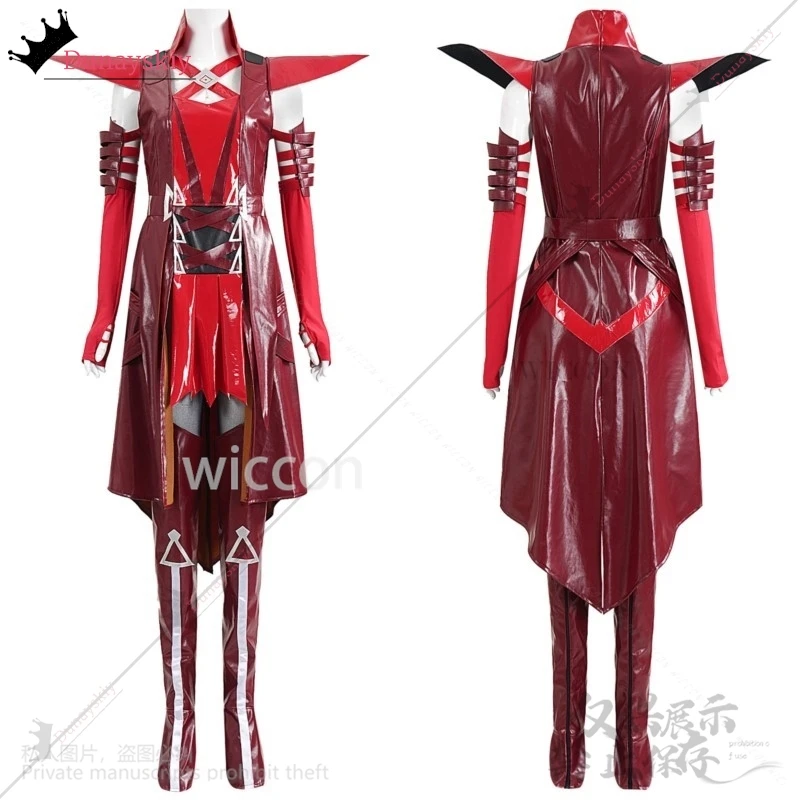 Game Rivals Cosplay Witch Anime Costume Sexy Red Pu Coat Party Dress Punk Uniform Y2K Jirai Kei Girls Wigs Halloween Customized