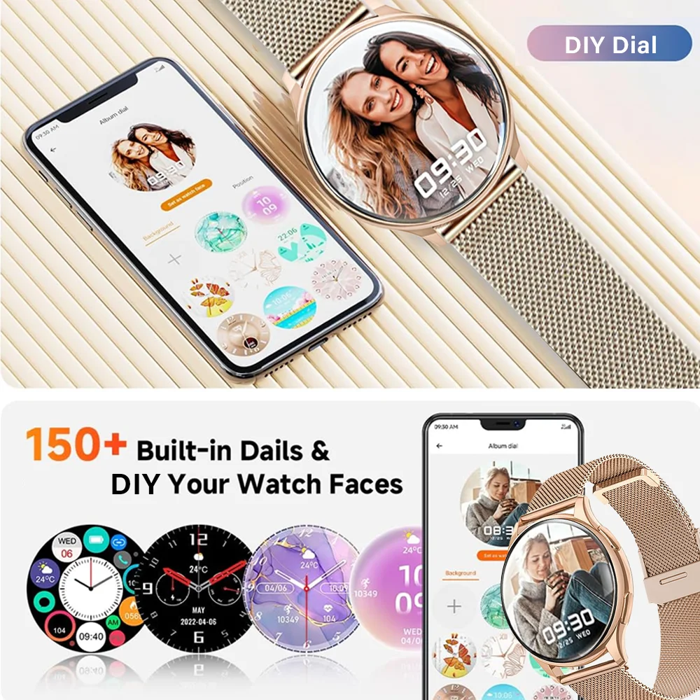 Viiray Montre intelligente pour femme Écran HD 1,39 pouces Moniteur de fréquence cardiaque et de sommeil Traqueur de cycle menstruel compatible avec iOS/Android