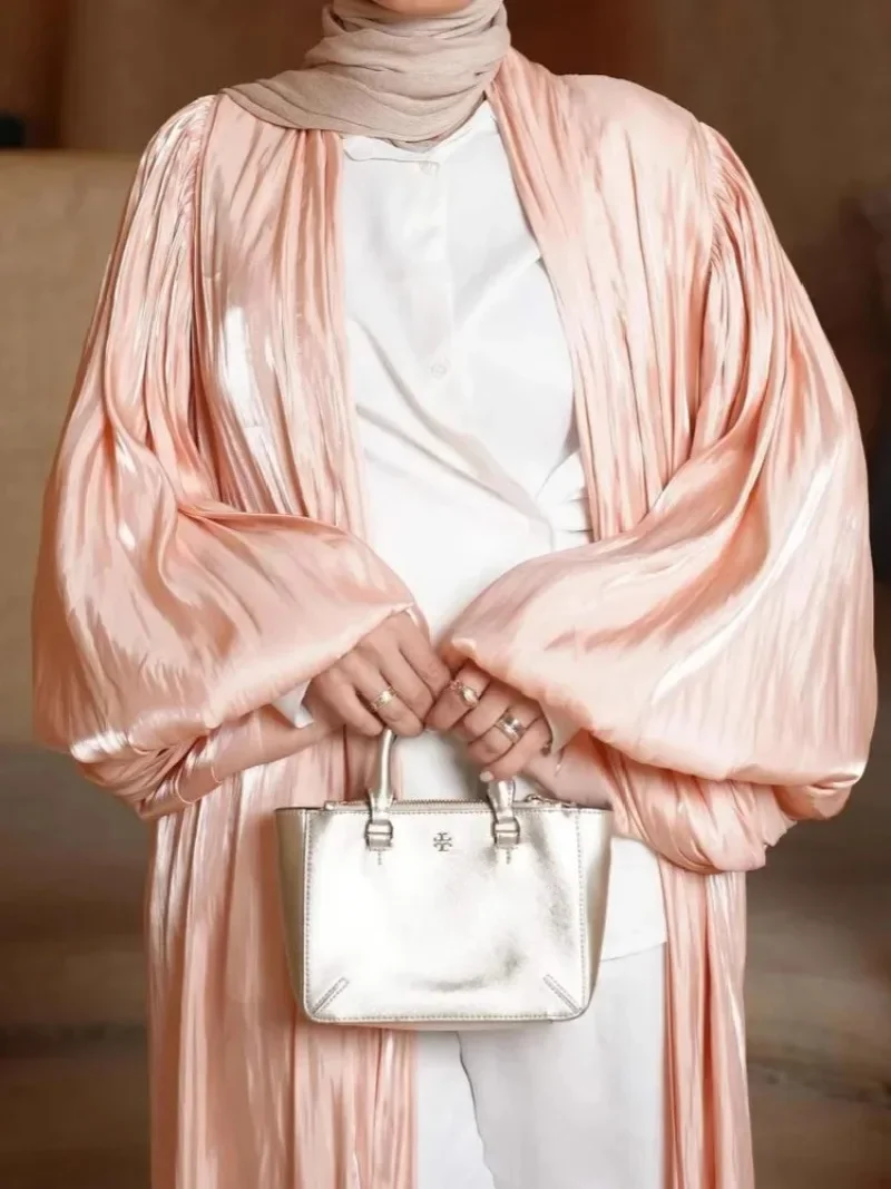 

Рамадан Розовый Джалабия Открытое Кимоно Абая Дамен Дубай Роскошные Мусульманские Абая Для Женщин Кафтан Ислам Одежда Robe Femme Musulmane