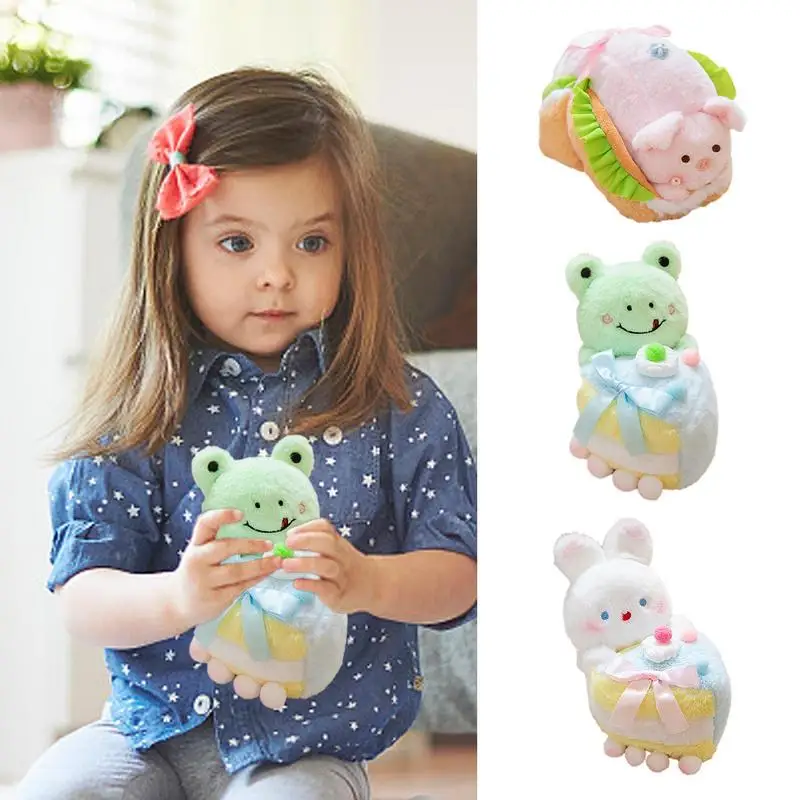 Soft & Cuddly Plush Bunny With Cake Hamburger Pig Plush Stuffed Animal 7.8in Stuffed Animal Plush Pillow For Kids Girls Boys