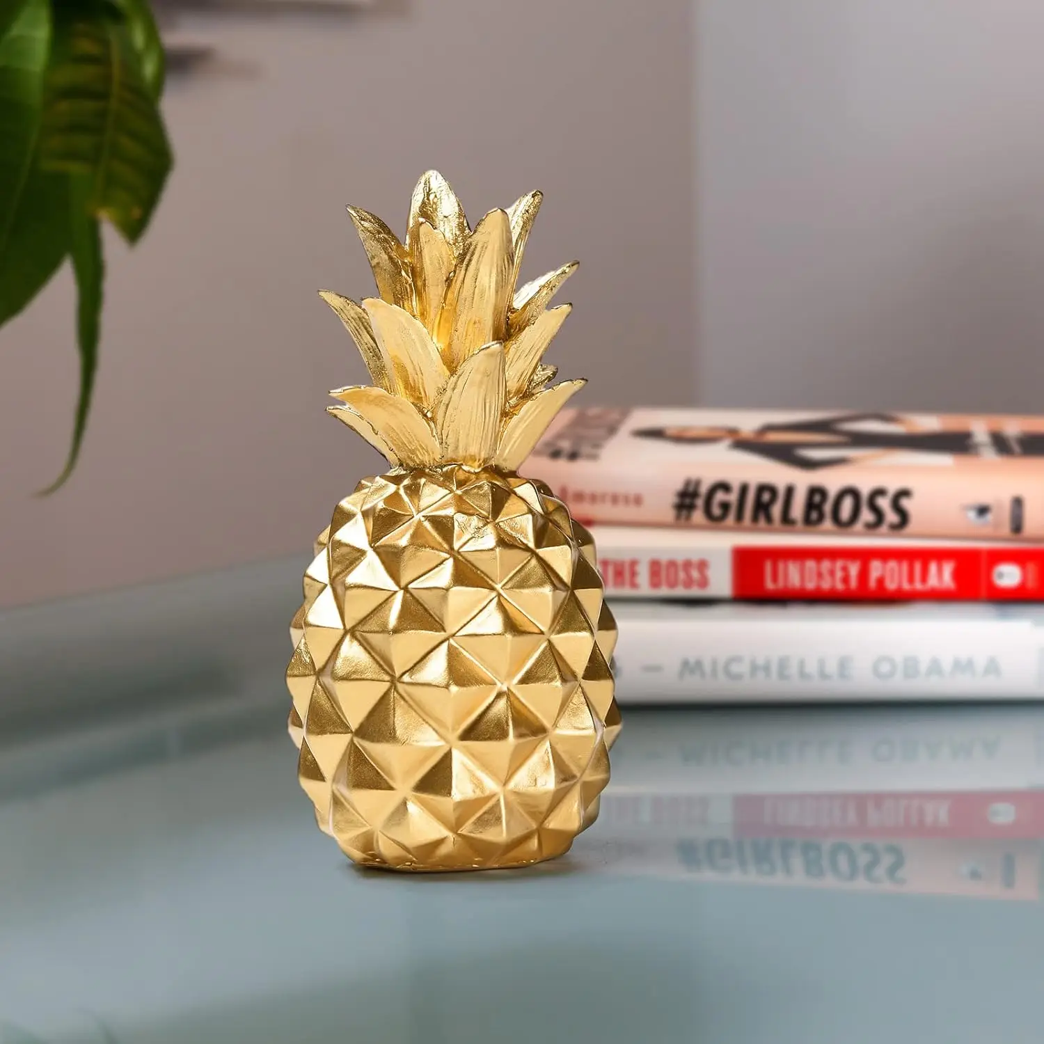 Resin Pineapple Statue, Gold Modern Luxury Tabletop Decor Art Sculpture, Living Room, Bedroom, Office, Desktop, Porch, Piano, D