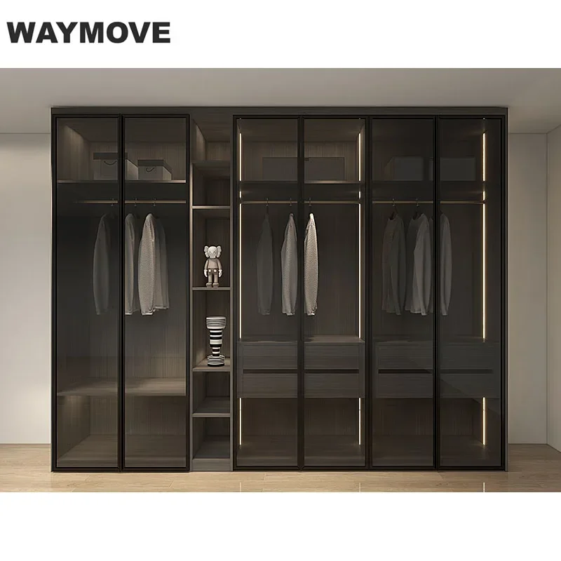 WAYMOVE Modern Bedroom Closet Wardrobe High-End Custom Wooden Design Space-Saving Modularity Glass Hotels Villas Clothes Storage