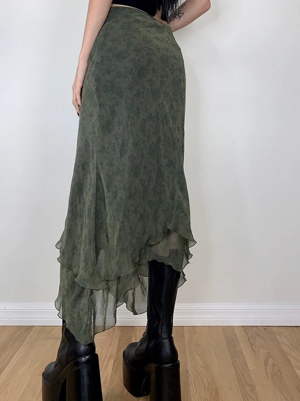 여성용 스트리트 슬레 하이 웨이스트 퓨어 컬러 비대칭 롱 스커트 여름 2023 폴리에스테르 패브릭 A라인 스커트 패션 트렌드