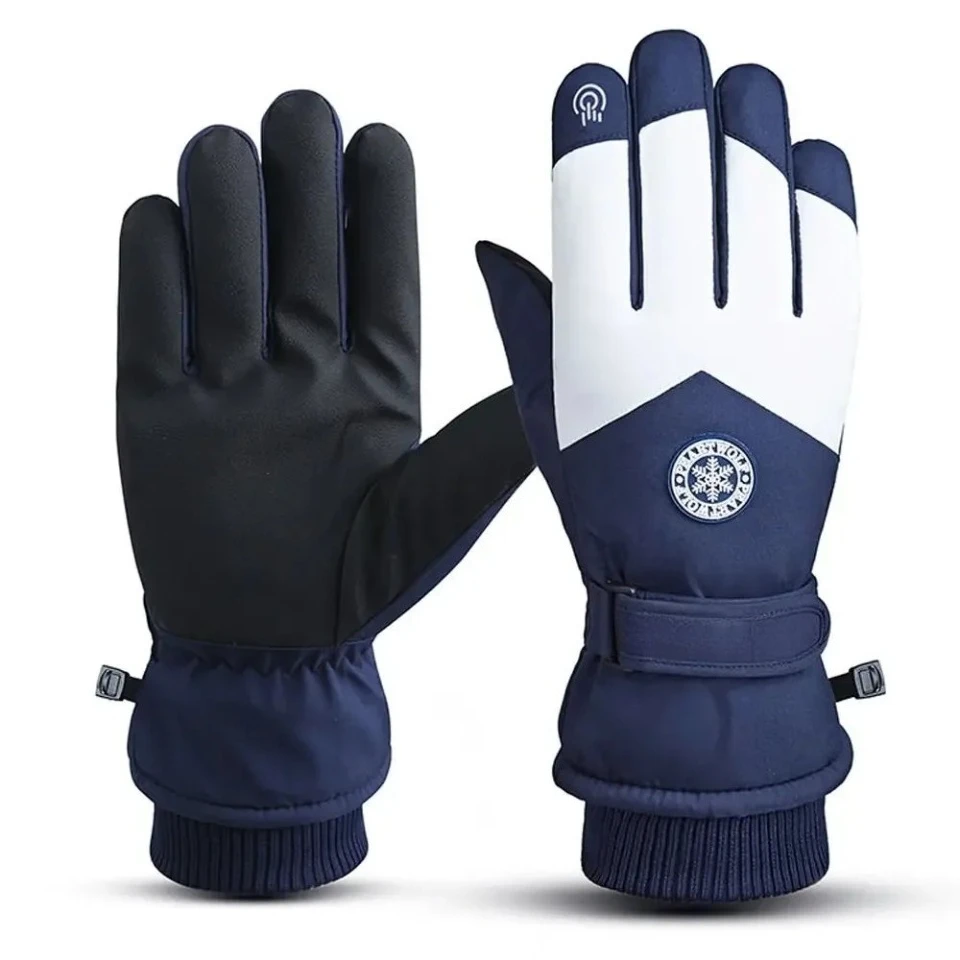 Winter Uni Snowboard Ski Gloves PU Leather Non-slip Touch Screen Waterproof Motorcycle Cycling Fleece Warm Snow Gloves