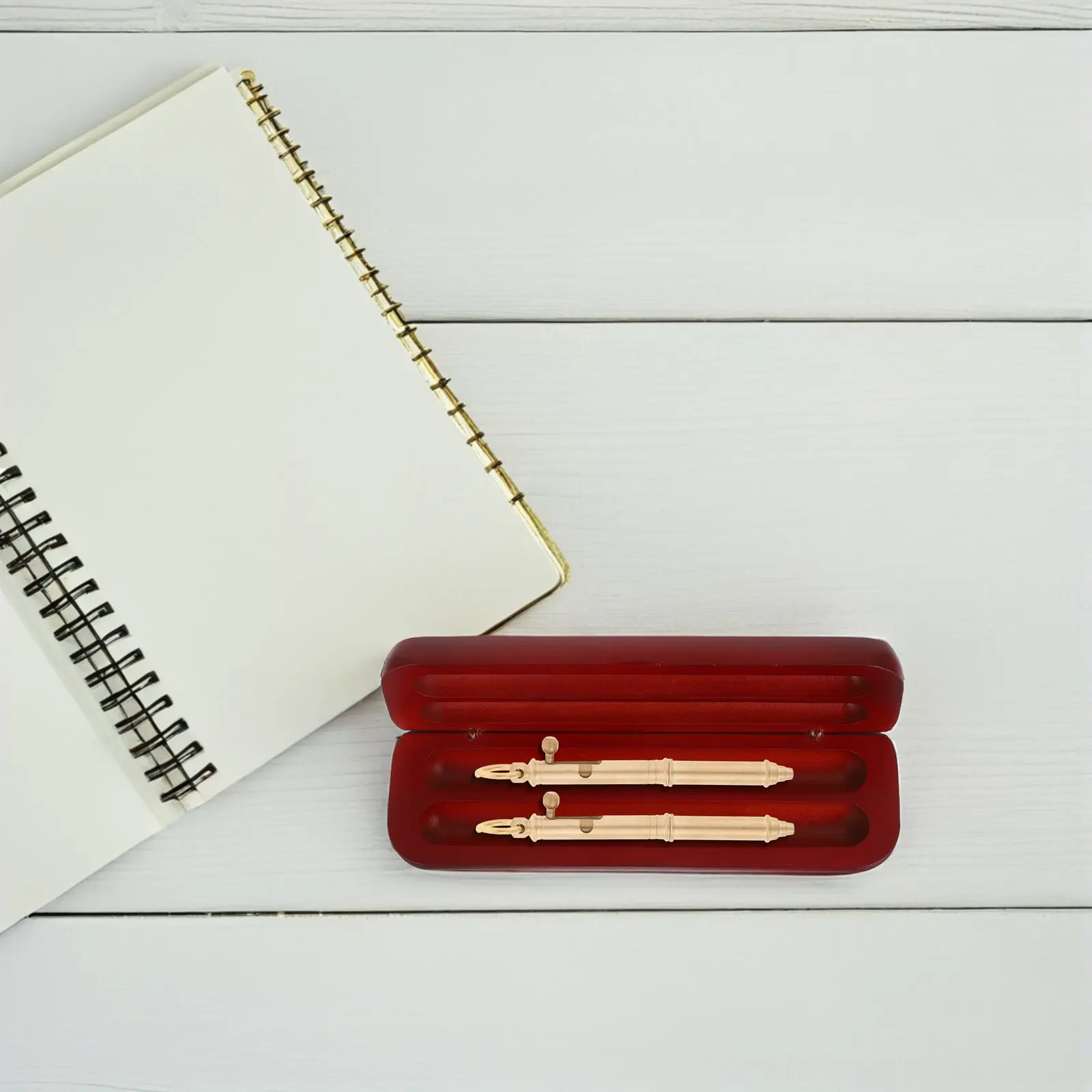 Dual Slot Wooden Pen Box – Elegant Red Solid Wood Fountain Pen Display & Storage Case, Minimalist Desktop Organizer