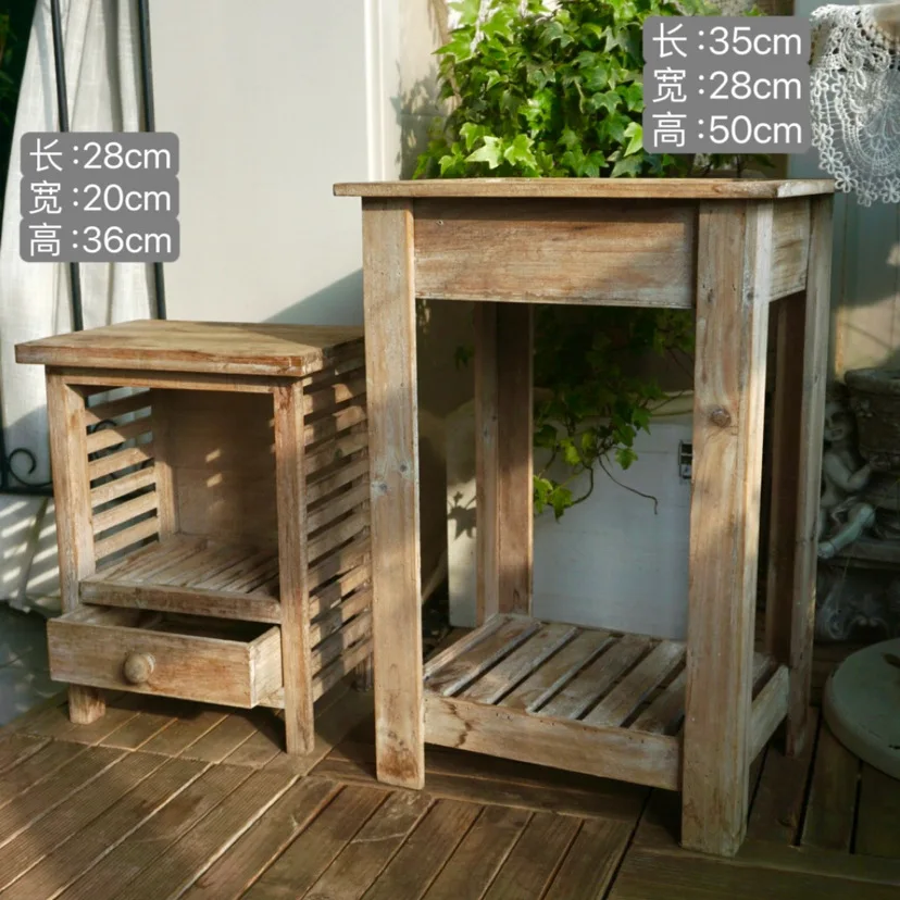 Retro wood multi-functional flower stand, flower table decoration combination, multi-layer storage rack, garden balcony