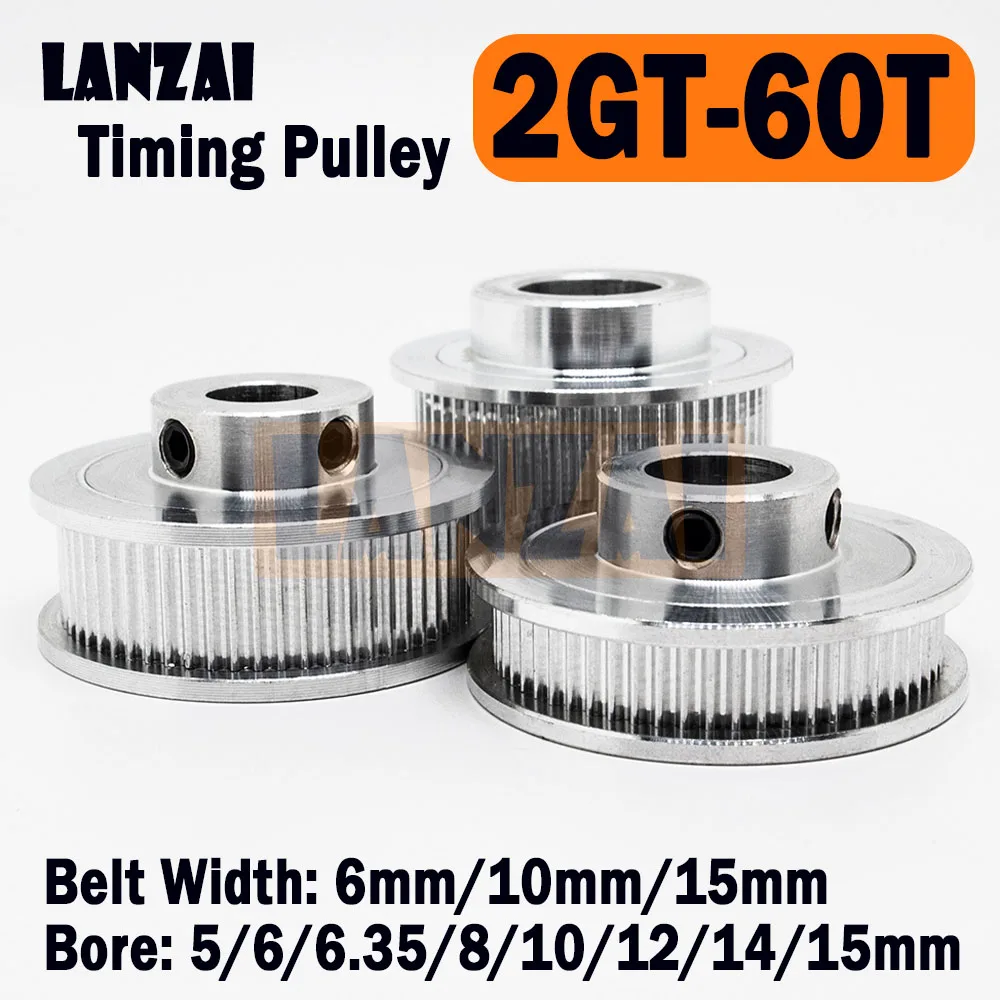 

LANZAI 2GT Timing Pulley 60 Teeth BF Type Bore 5/6/6.35/8/10/12mm Belt Width 6/10/15mm for 3D Printer Aluminium 60teeth GT2 60T