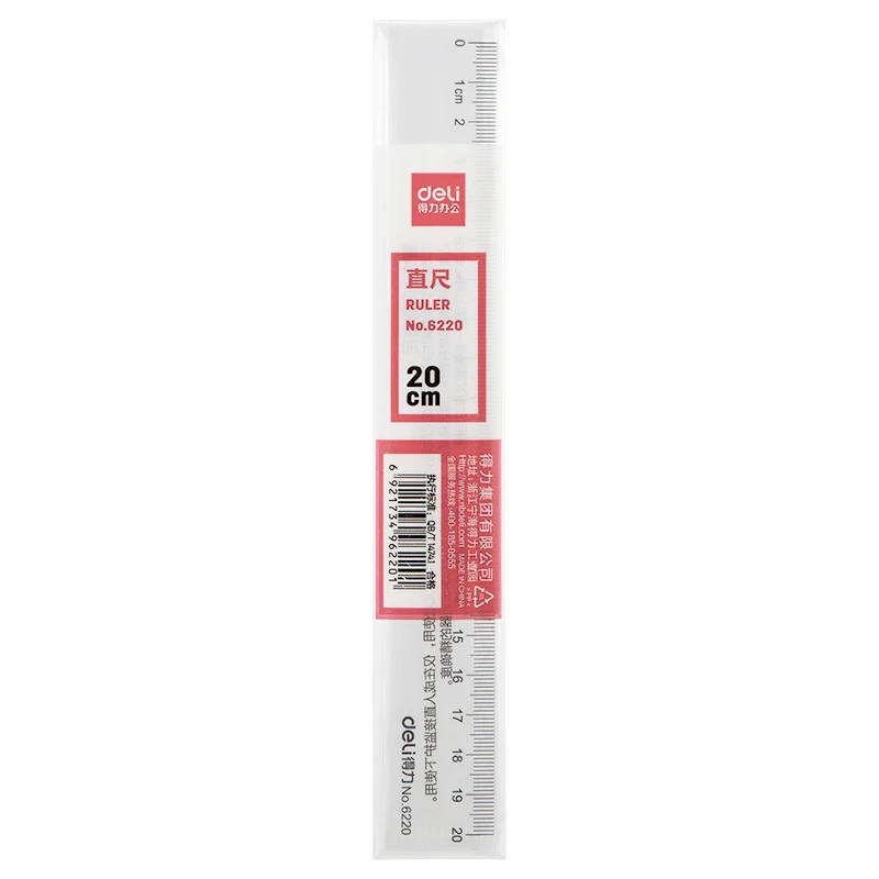 1PCS Deli 6220 6260 Office Student Desk Plastic Clear Ruler Transperant Straight Ruler 20cm 30cm 40cm 50cm 60cm Optional