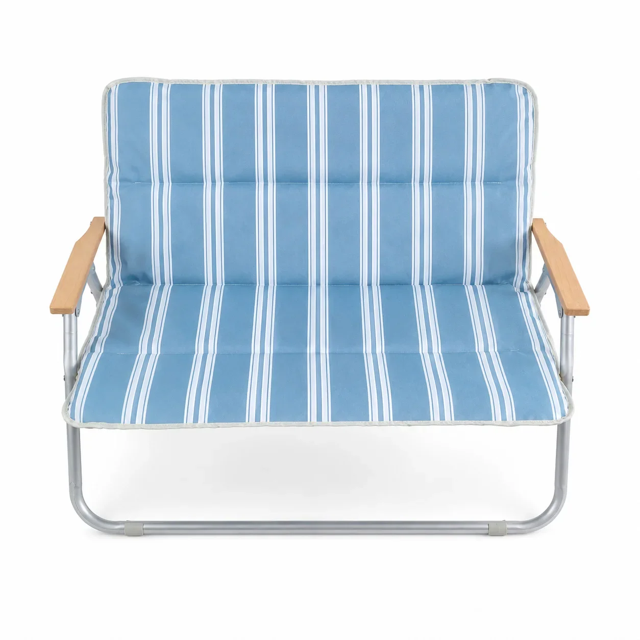 Blue and White Striped Double Chair Outdoor Folding Double Portable Fishing Back Chair Leisure Beach Camping Lazy
