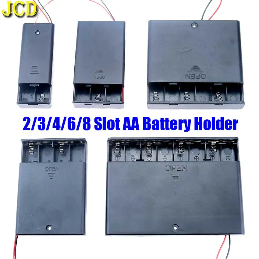 JCD 2 3 4 6 8 Slots AA Battery Holder Storage Case Box DIY Leadwire With Switch & Cover For AA 1.5V Batteries Standard Container