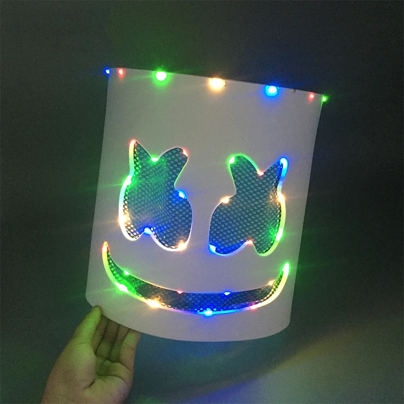 LED DJ Marshmello Mask Halloween Christmas Party Evening Masquerade Light Mask Cosplay Decor DIY Marshmallow Headgear