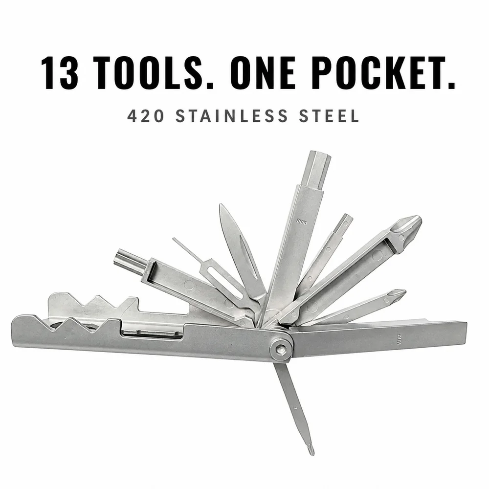 Compact 13 in 1 Pocket Multitool Stainless Steel Screwdriver Set Hex Driver Knife Ruler Bottle Opener for Home Outdoor Use