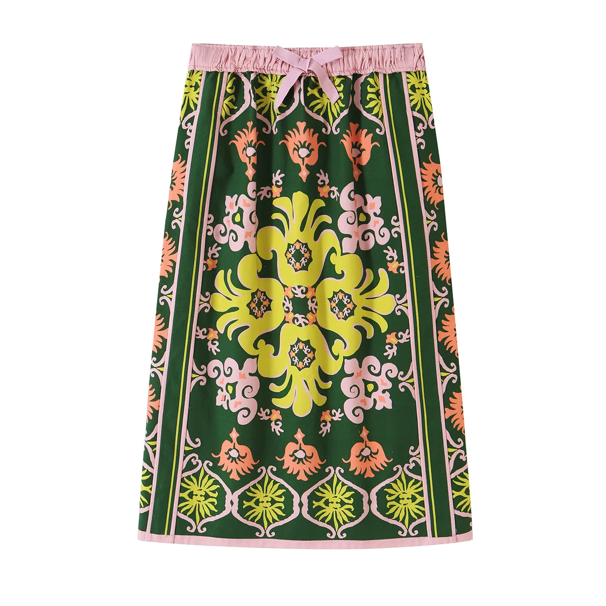 KONDALA Schicker Grüner Herbst-Print Damenanzug Schleifenblumenhemd + Midirock mit elastischem Bund Mode 2026 Vintage Damen-Urlaubssets – Detail 13