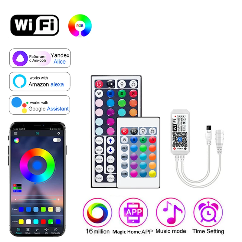 

RGB Controler Bluetooth Dimmable LED Lights Controller Wifi Smart Remote Contol LED Controller 4 Pin 12V RGB Led Strip Light