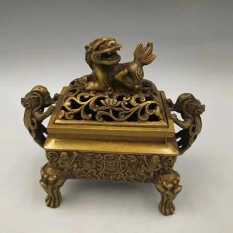 

Vintage Collectible Decorated Old Handwork Bronze Carved Brave Troops Pixiu Kirin Incense Burner Home Furnishings