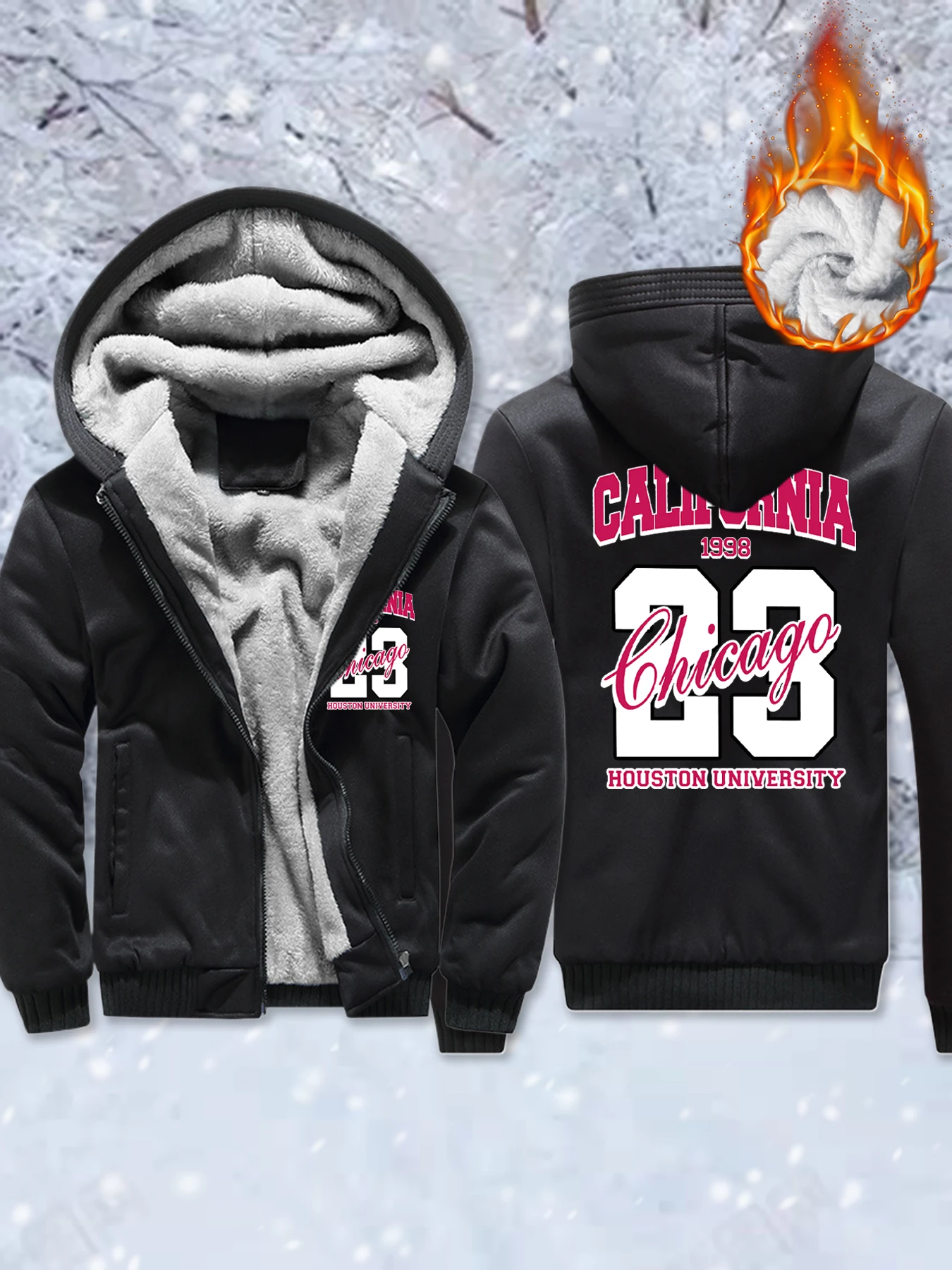 كاليفورنيا جامعة شيكاغو هيوستن مطبوعة الرجال سترة دافئة مريحة الشتاء رشاقته فيستي الصوف لينة أبلى جيب زمم هودي #2