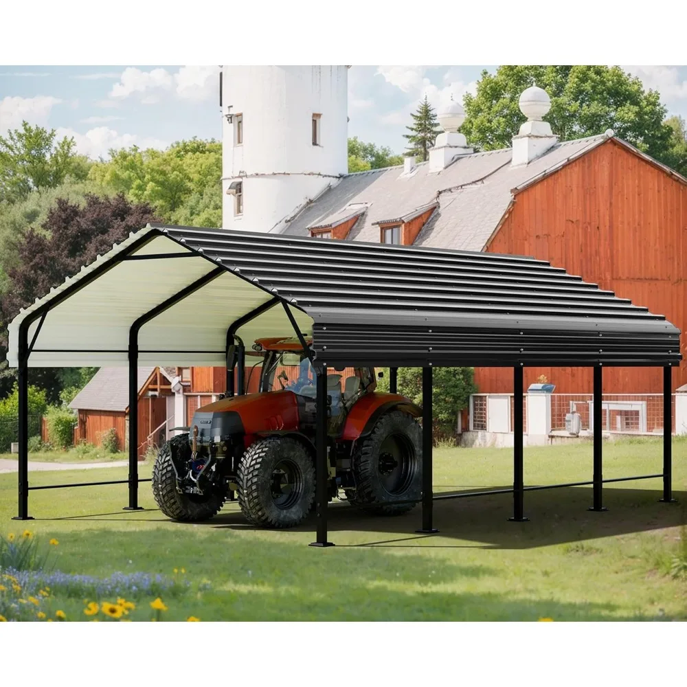 Metal Carport 12x20 FT Heavy Duty Carport Canopy with Enhanced Base, Outdoor Car Shelter with Galvanized Steel Roof and Frame