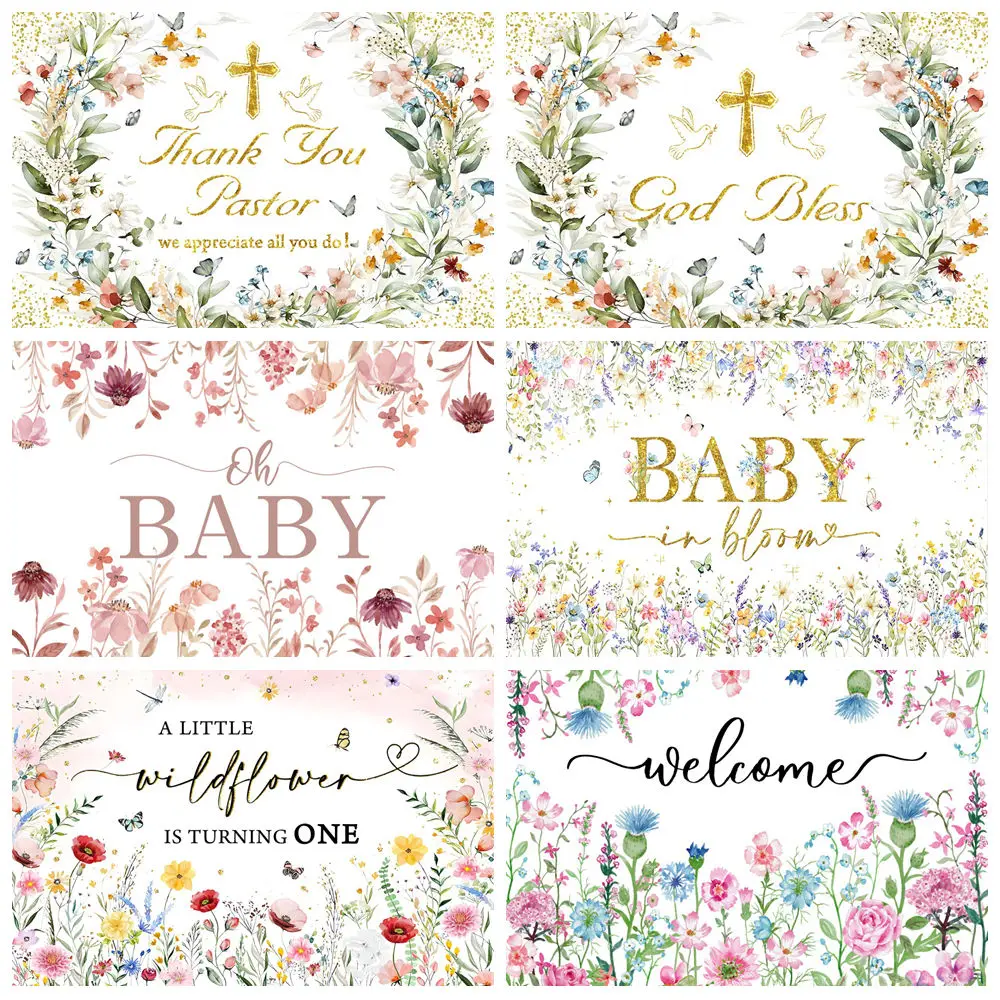 

A Little Wildflower Is On The Way Photography Backdrop Spring Floral Butterfly Kids Birthday Baby Shower Background Photo Studio