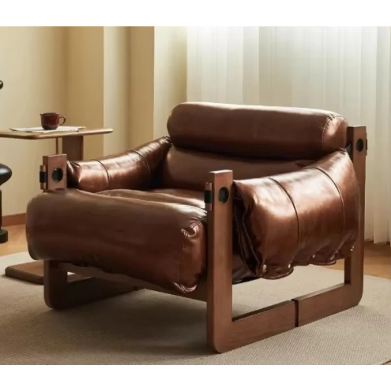 2025 Hot Sale Medieval Style Oil-wax Leather Single Sofa Leisure Chair Household Chair for Living Room