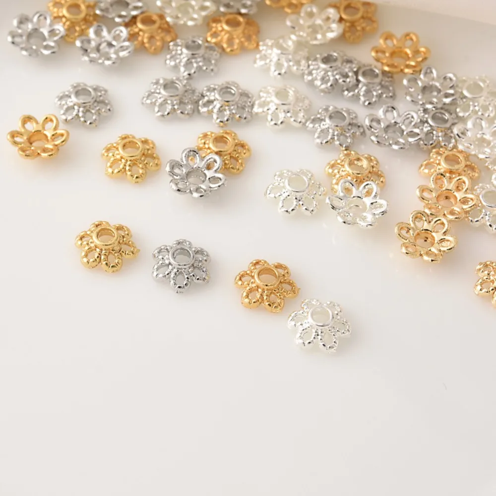 

14K Gold Petal-encrusted Hollowed-out Flower Holder, Beaded Holder, Diy Handcrafted Bracelet, Beaded Silver Flower Hat Accessory