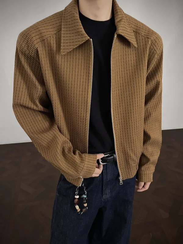 

American Sle Autumn Winter ort Collar Jaet Men's Loose Outerwear Coffee Color Retro Wealthy Sle Design Youth Polyeste...