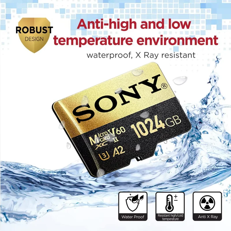 SONY High Speed Micro SD-Karte TF-Speicherkarte 1024 GB 128 GB 256 GB 512 GB A2 U3 V30 SD TF-Flash-Karten im klassischen Schwarz-Gold-Stil